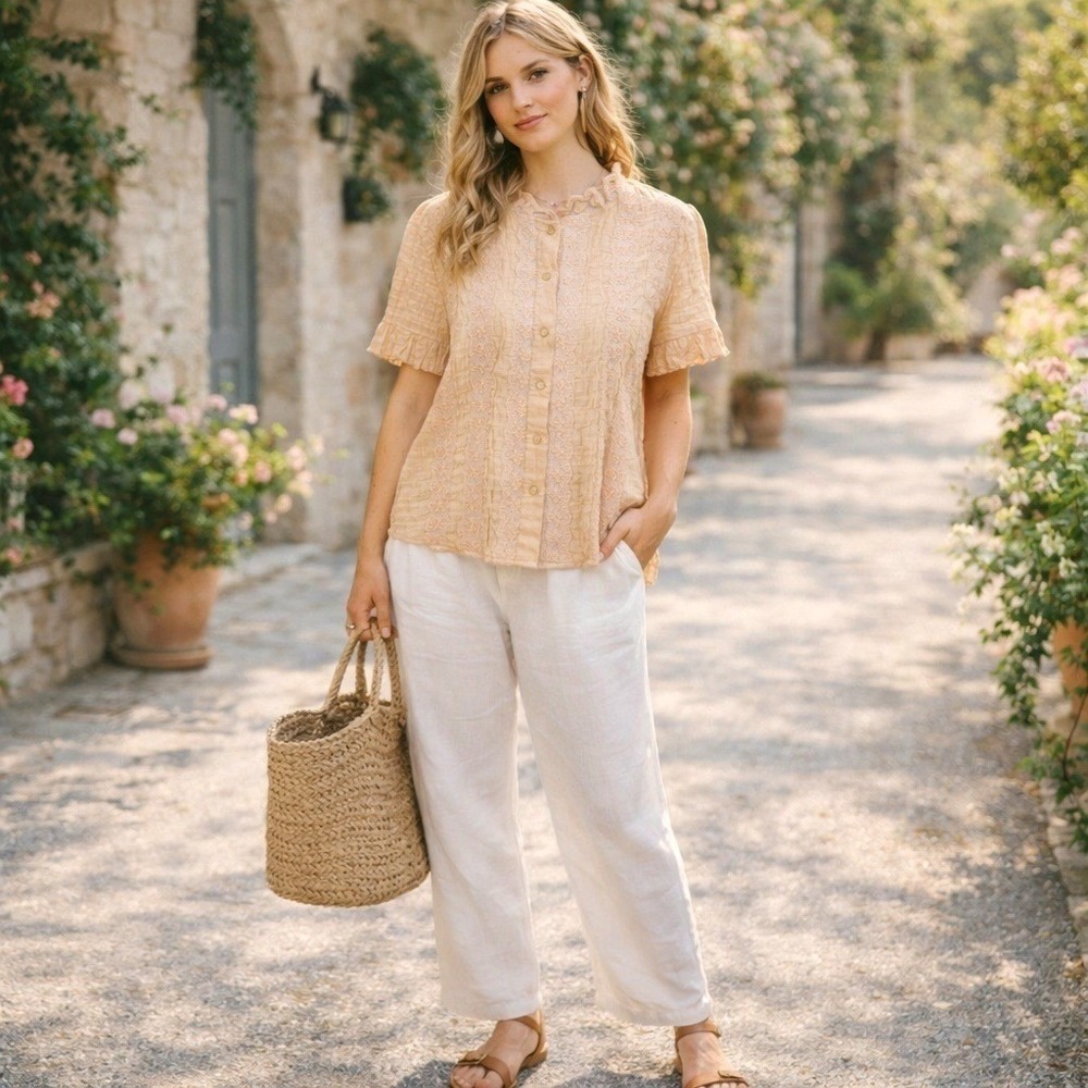 Baltic Born Zara Lace Cotton Button-Up Blouse Large Cottagecore Boho Romantic